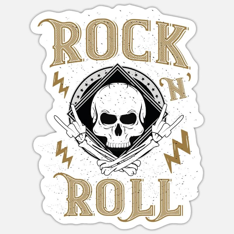 Crâne de Rock N Roll - Sticker taille S (10 x 10 cm) - blanc mat
