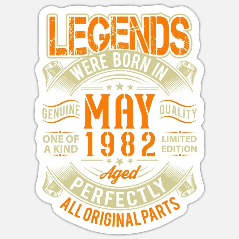 1982 Mai Birthday Legend - Sticker taille S (10 x 10 cm) - blanc mat