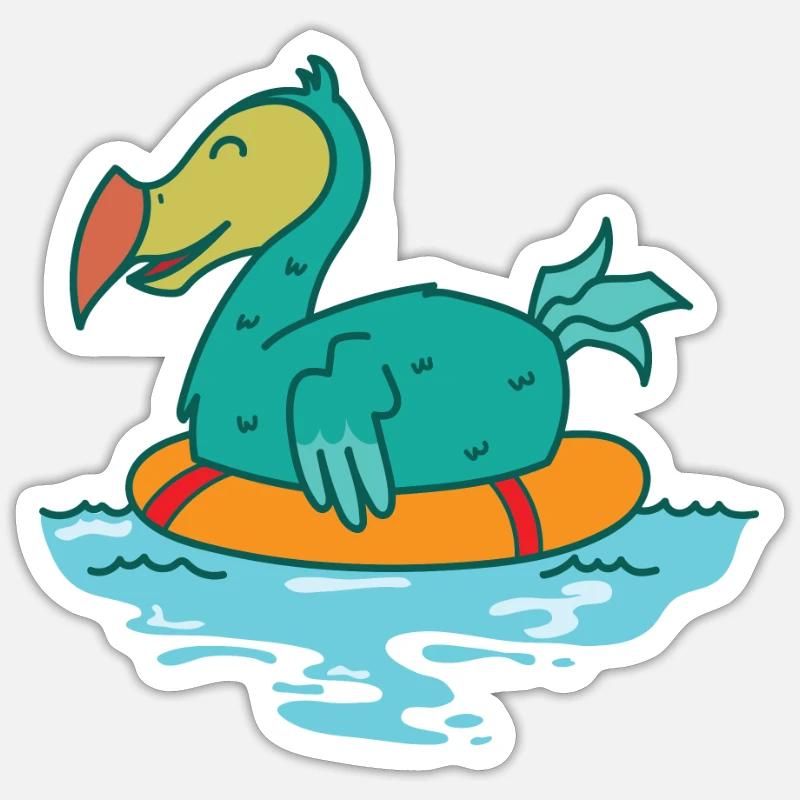 Dodo dans l’eau avec un oiseau flottant - Sticker taille S (10 x 10 cm) - blanc mat