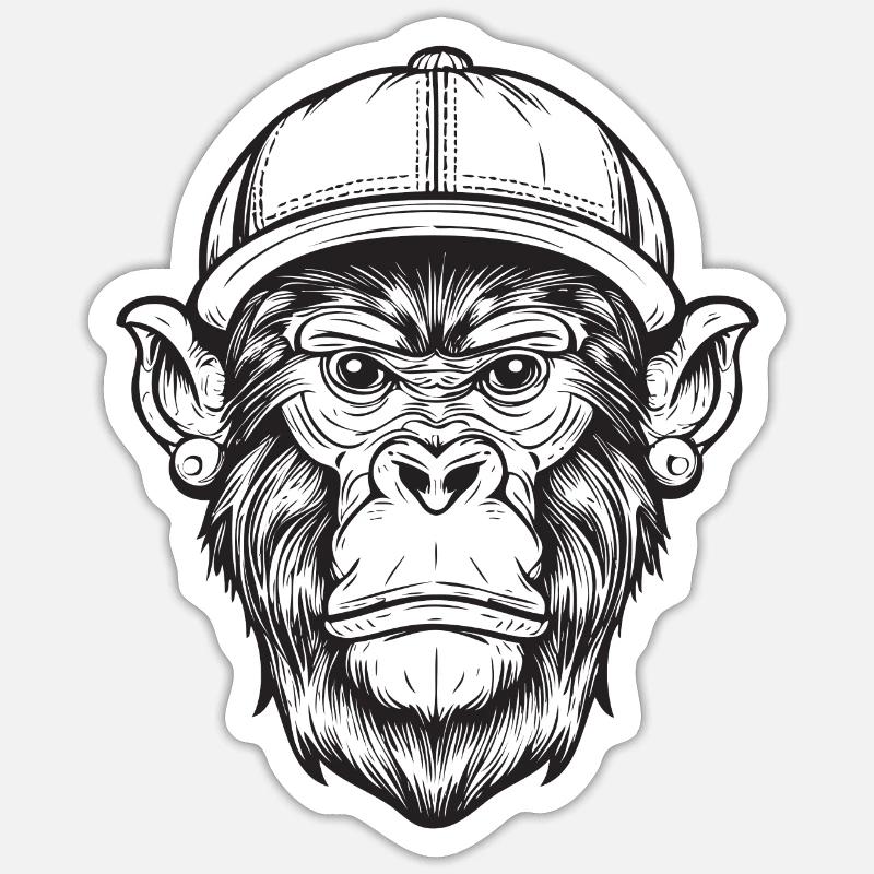 Funky Affe - Sticker Größe S (10 x 10 cm) - Mattweiß