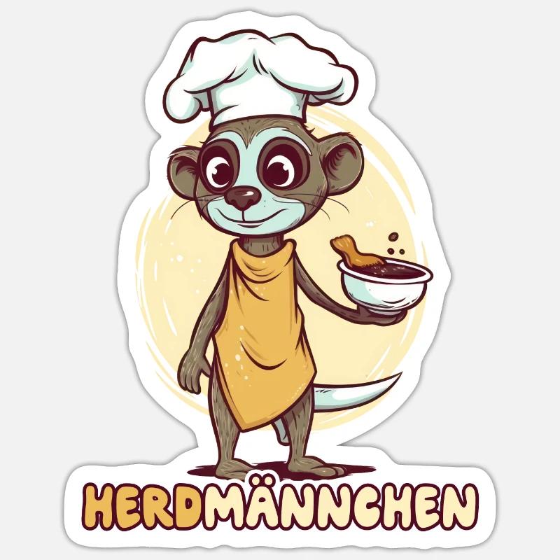 Herdmännchen Erdmännchen Koch - Sticker Größe S (10 x 10 cm) - Mattweiß