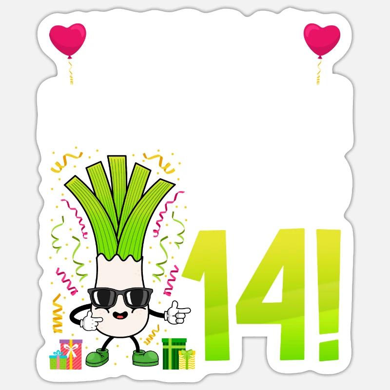 Hurra der Lauch wird 14 - Sticker Größe S (10 x 10 cm) - Mattweiß