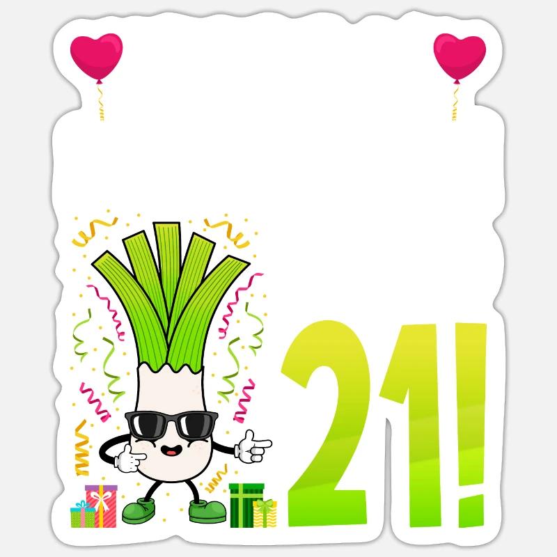 Hurra der Lauch wird 21 - Sticker Größe S (10 x 10 cm) - Mattweiß