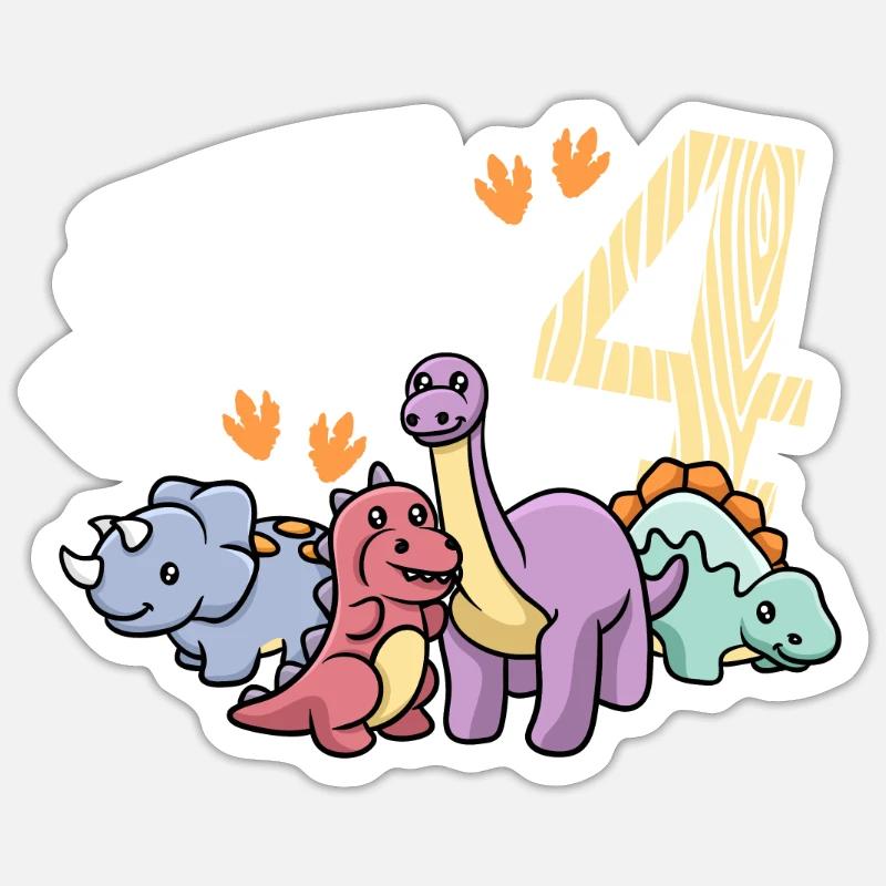 Ich bin schon 4 Geburtstag Dinosaurier T-Rex - Sticker Größe S (10 x 10 cm) - Mattweiß