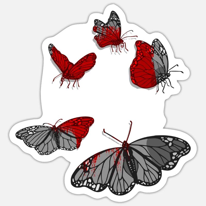 Skull Black Butterflies - Goth Gothic - Sticker taille S (10 x 10 cm) - blanc mat