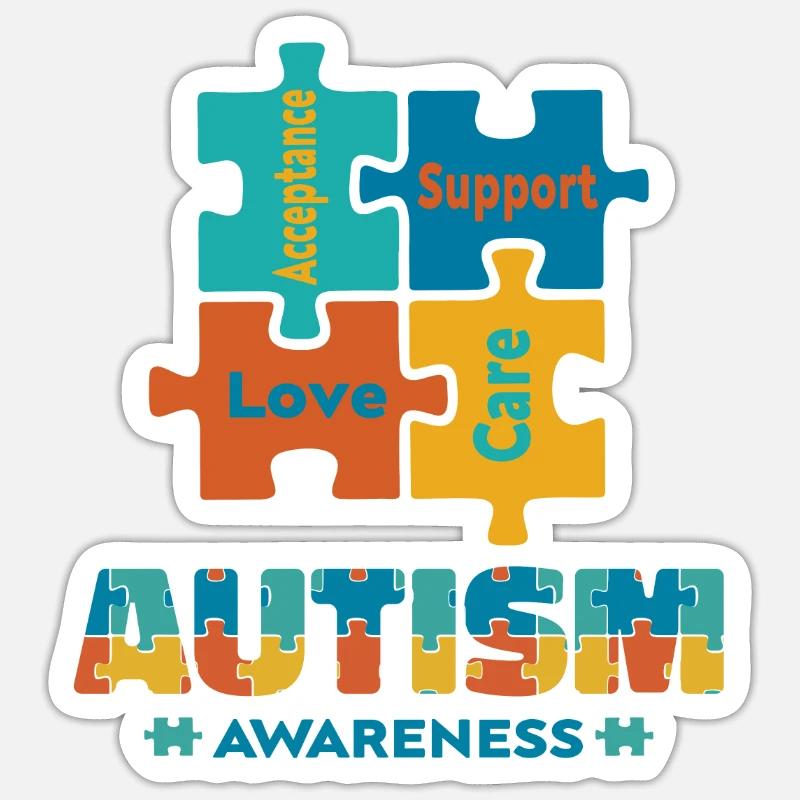 Acceptation Amour Autisme Conscience Pièce de puzzle mignonne - Sticker taille S (10 x 10 cm) - blanc mat
