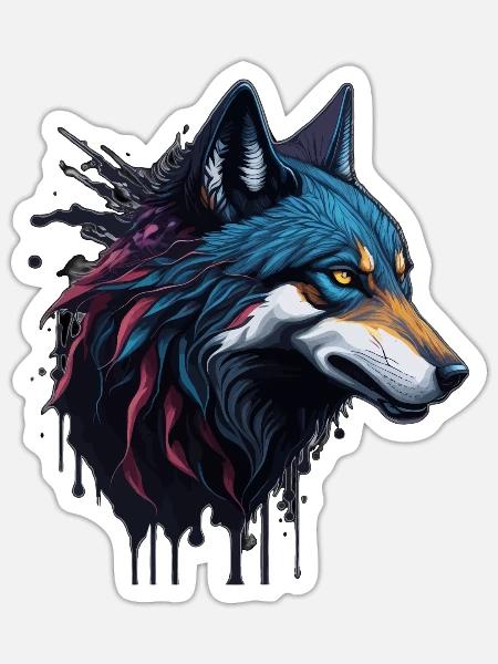 WOLF SPLASH ART DESIGN - Sticker Größe S (10 x 10 cm) - Mattweiß
