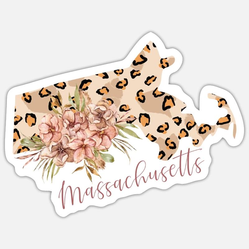 Massachusetts Leopard-muster Karte - Sticker Größe S (10 x 10 cm) - Mattweiß