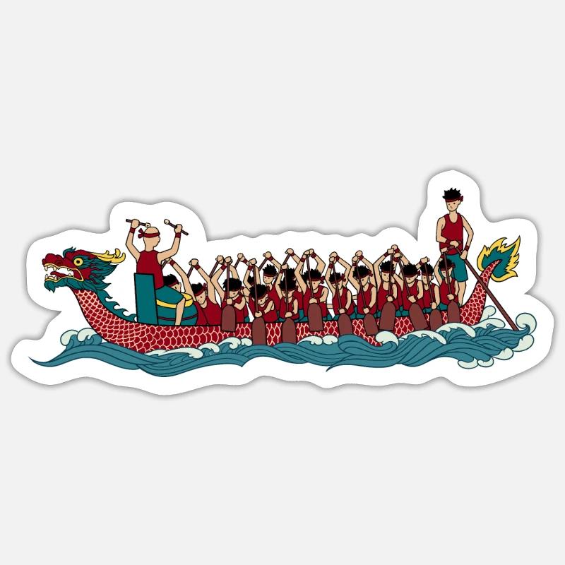 Zeichnung eines 20 Mann Drachenboot - Sticker Größe S (10 x 10 cm) - Mattweiß
