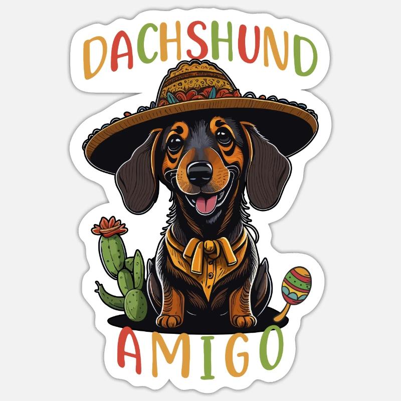 Teckel Amigo Teckel mexicain - Sticker taille S (10 x 10 cm) - blanc mat