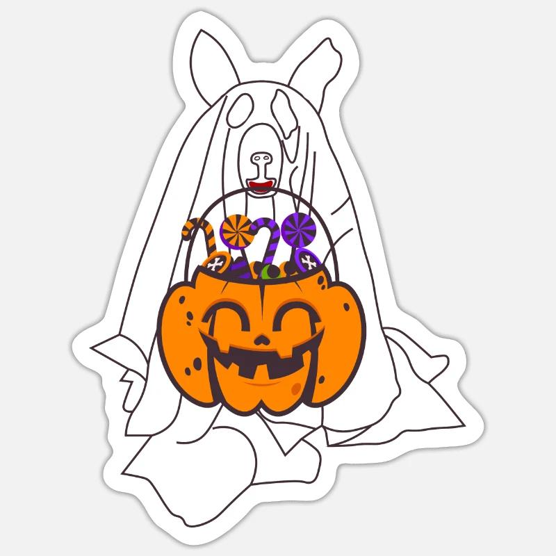 Husky Ghost Pumpkin Lantern Halloween - Sticker taille S (10 x 10 cm) - blanc mat