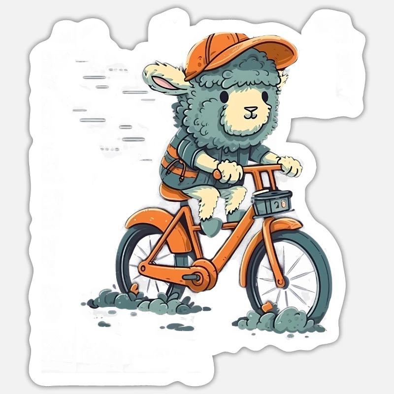 Sheep on bicycle Sticker size S (10 x 10 cm)