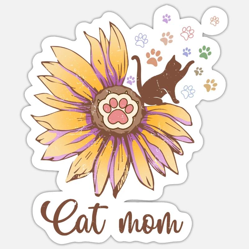 Maman chat Tournesol - Sticker taille S (10 x 10 cm) - blanc mat