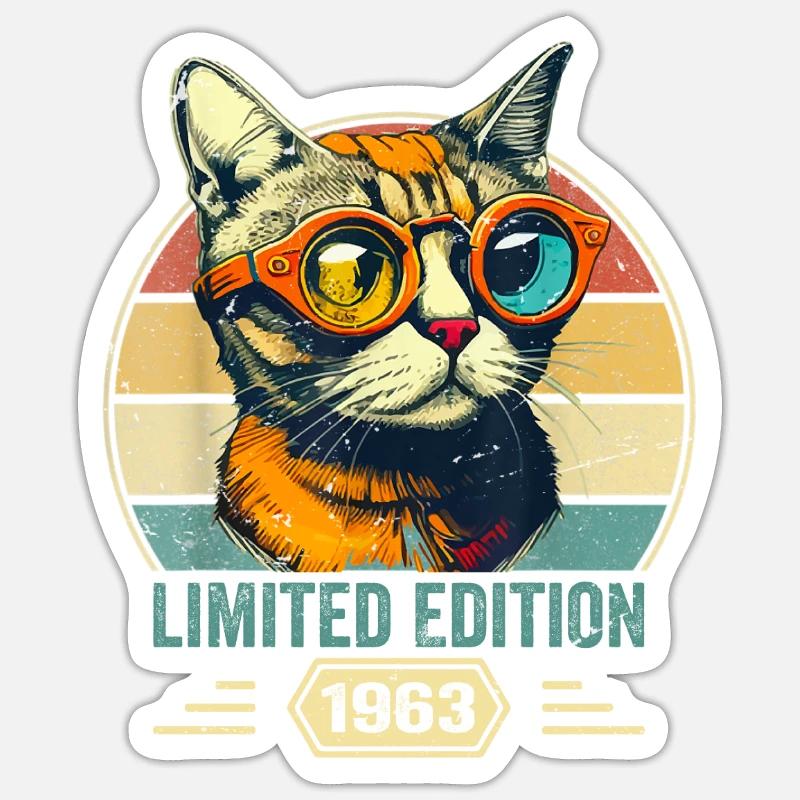Awesome since 1963 Katze Geburtstag Geschenk - Sticker Größe S (10 x 10 cm) - Mattweiß