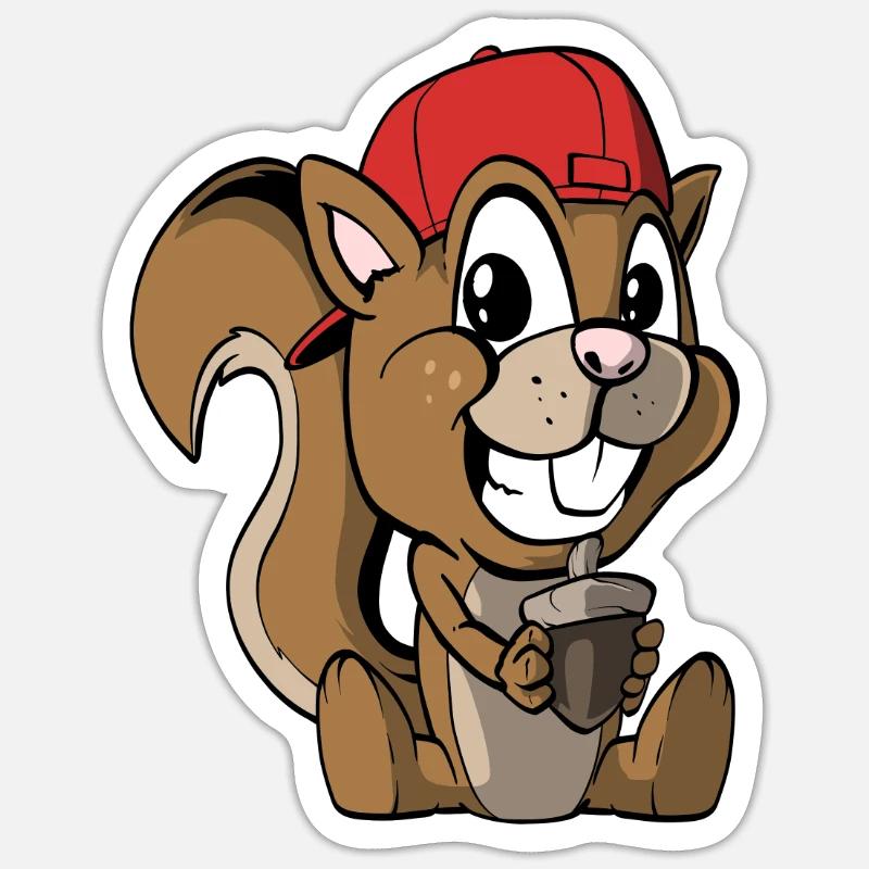 Niedliches Eichhörnchen mit Haselnuss Sticker Größe S (10 x 10 cm)