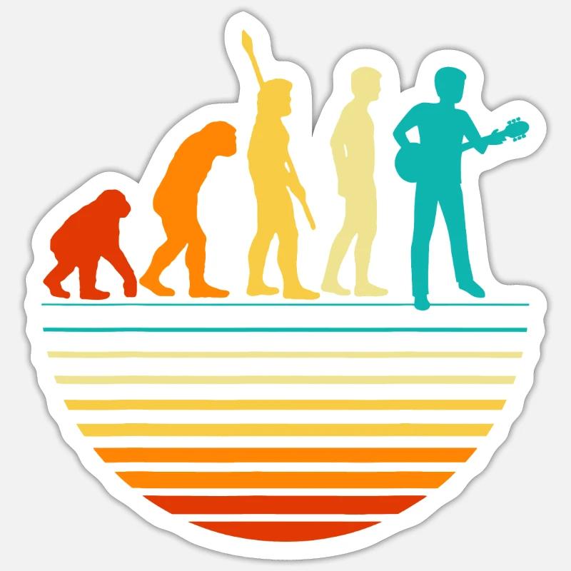 Guitariste Rétro, Guitariste I Vintage Evolution Sticker taille S (10 x 10 cm)