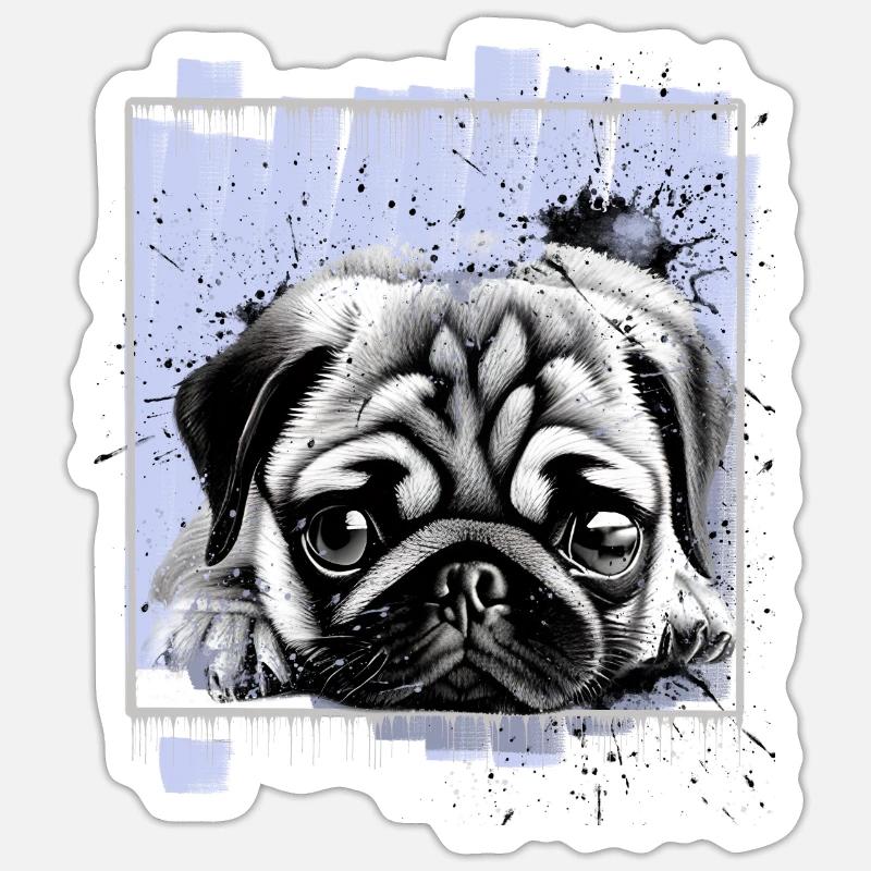 Mops Hund - Sticker Größe S (10 x 10 cm) - Mattweiß