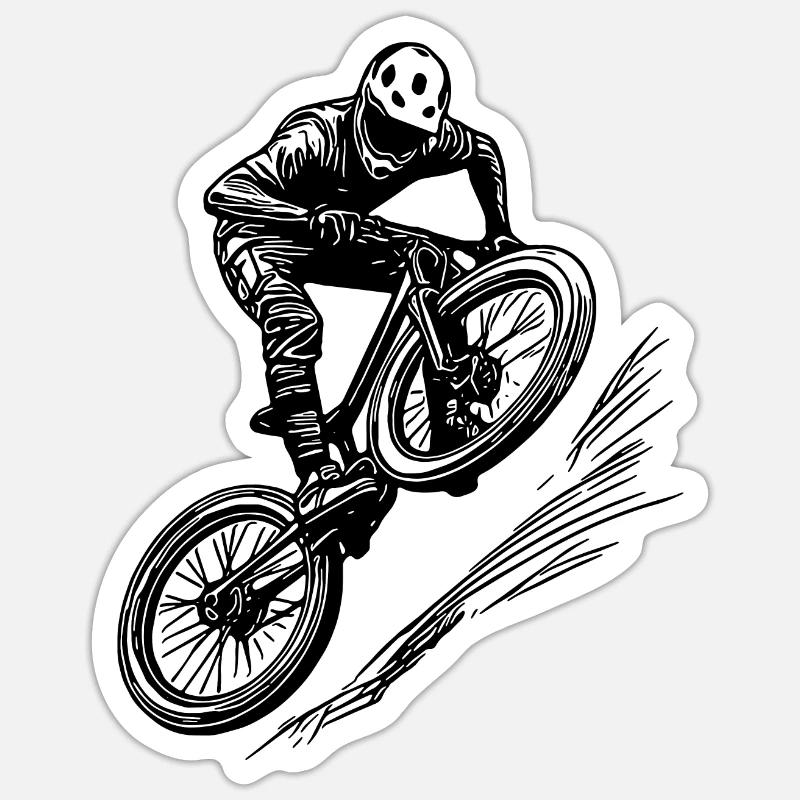VTT avec vélo de descente - Sticker taille S (10 x 10 cm) - blanc mat