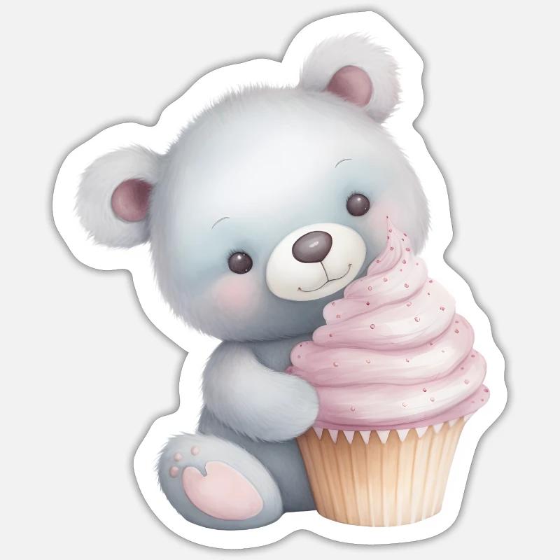 Teddy Bear Cupcake Sticker formato S (10 x 10 cm)