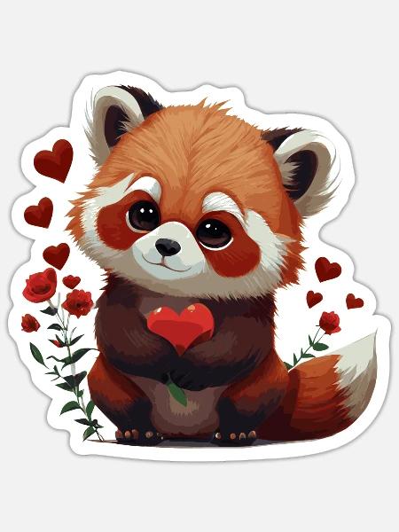 Cute Red Panda Valentines Day Roses Animal Lovers - Sticker Größe S (10 x 10 cm) - Mattweiß