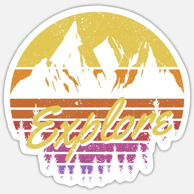 Découvrez Retro Rainbow Gradient Mountain Sticker taille S (10 x 10 cm)