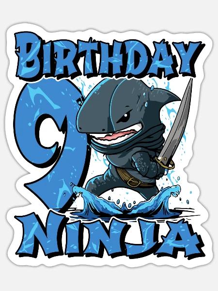 Shark Ninja I'm 9 - Action Unterwasser Geburtstag - Sticker Größe S (10 x 10 cm) - Mattweiß