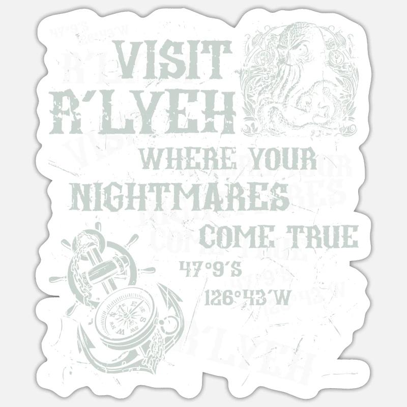 Cthulhu Visit R'lyeh Coordinates, Cosmic Horror - Sticker Größe S (10 x 10 cm) - Mattweiß