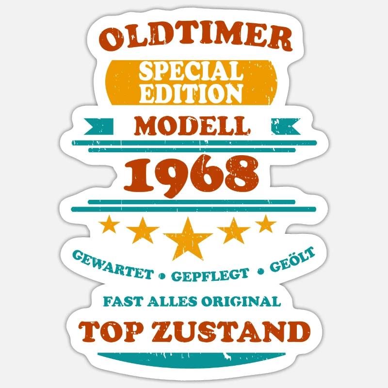 Oldtimer Retro 1968 - Sticker Größe S (10 x 10 cm) - Mattweiß