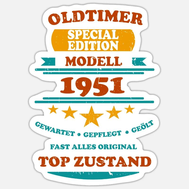 Oldtimer Retro 1951 - Sticker Größe S (10 x 10 cm) - Mattweiß