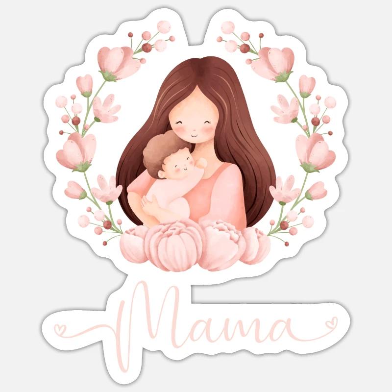 Mama Mutter Kind Blumen Mutterliebe - Sticker Größe S (10 x 10 cm) - Mattweiß