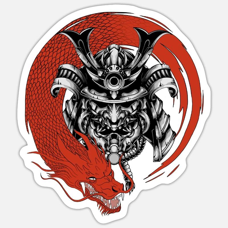 Samurai and Dragon - Sticker size S (10 x 10 cm) - white matte