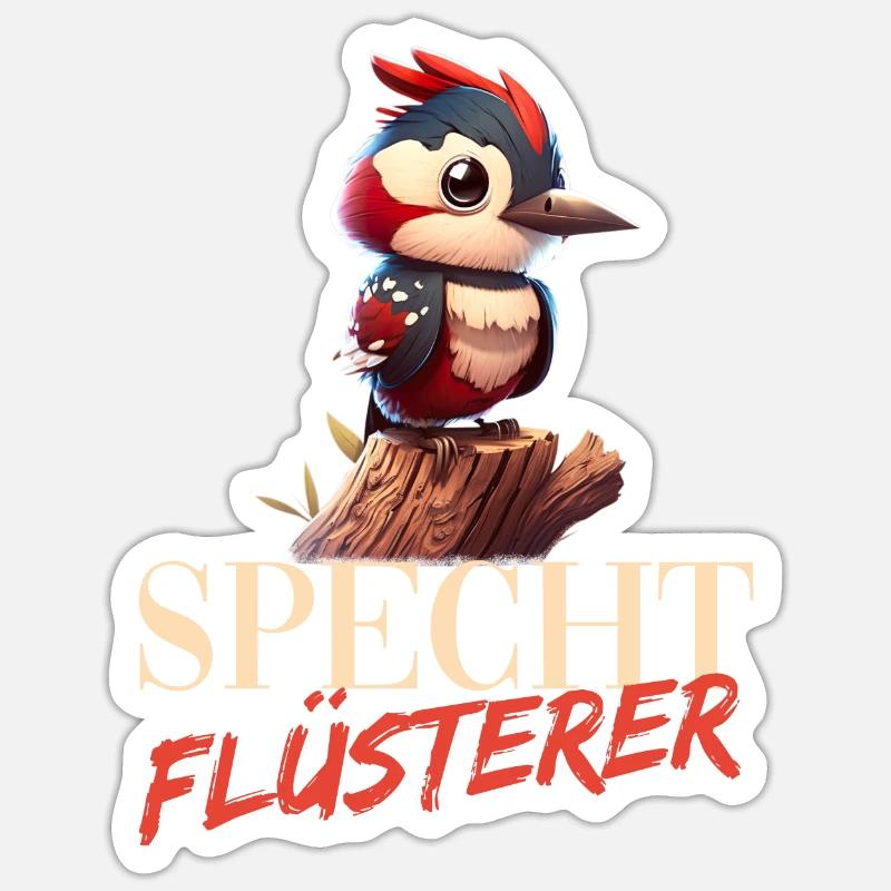 Specht Flüsterer Buntspecht Vogel - Sticker Größe S (10 x 10 cm) - Mattweiß