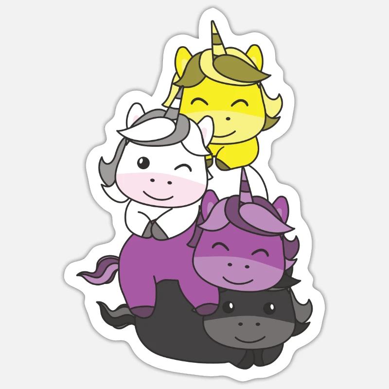 Nonbinary Flag Pride LGBTQ Cute Unicorn Stack Sticker size S (10 x 10 cm)