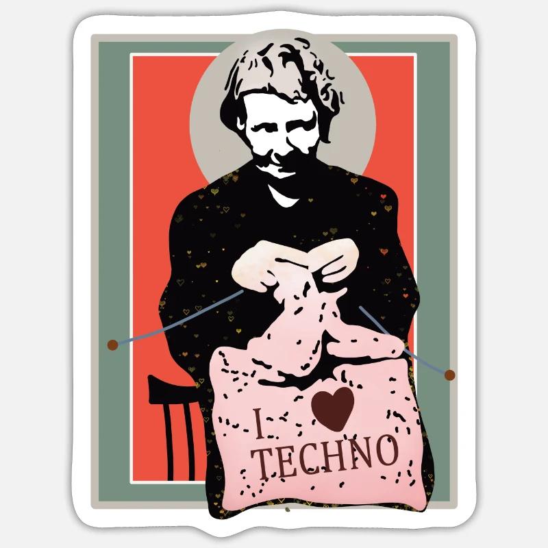 Techno Sewing Art Illustration - Sticker size S (10 x 10 cm) - white matte