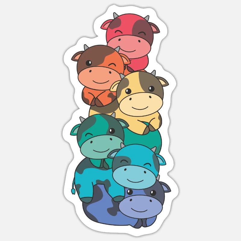 Rainbow Flag Pride LGBTQ Mignon Cow Stack - Sticker taille S (10 x 10 cm) - blanc mat