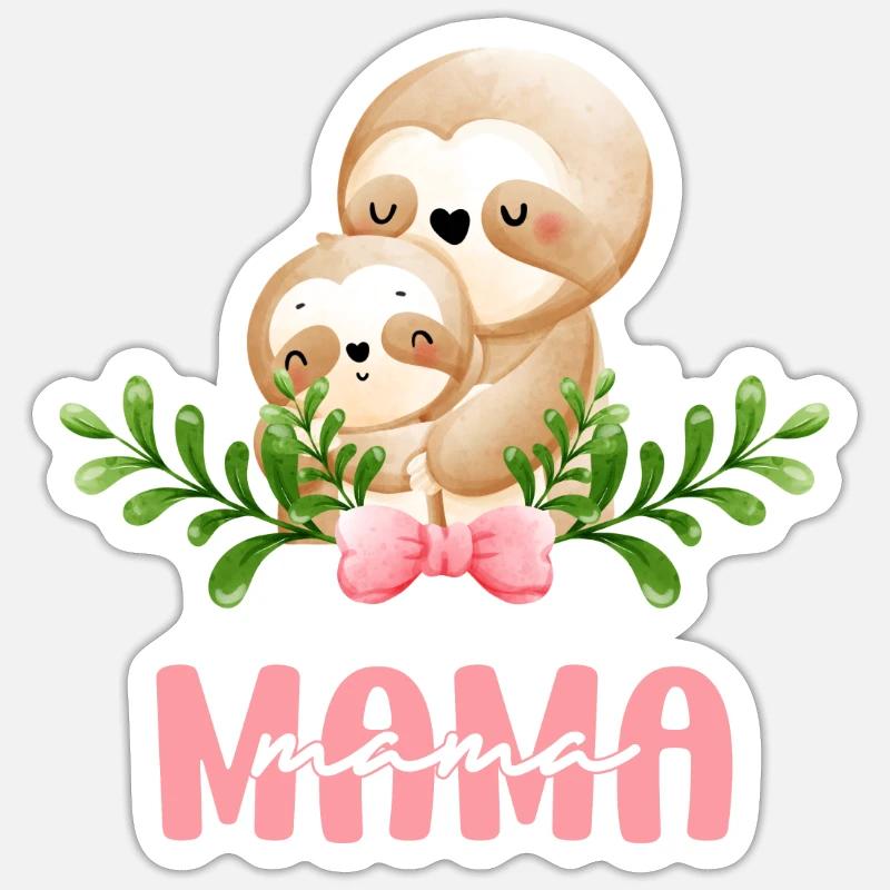 Mama Faultier Mutter Kind Mutterliebe - Sticker Größe S (10 x 10 cm) - Mattweiß