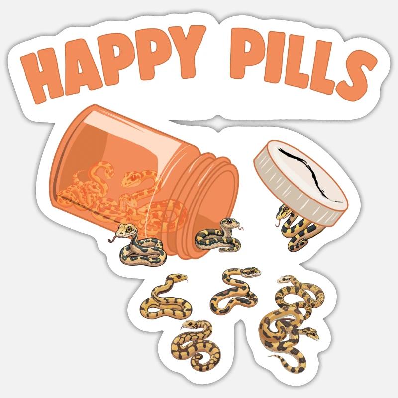 Glückliche Pillen Schlangen Lustiger Ball Python Liebhaber Humor - Sticker Größe S (10 x 10 cm) - Mattweiß