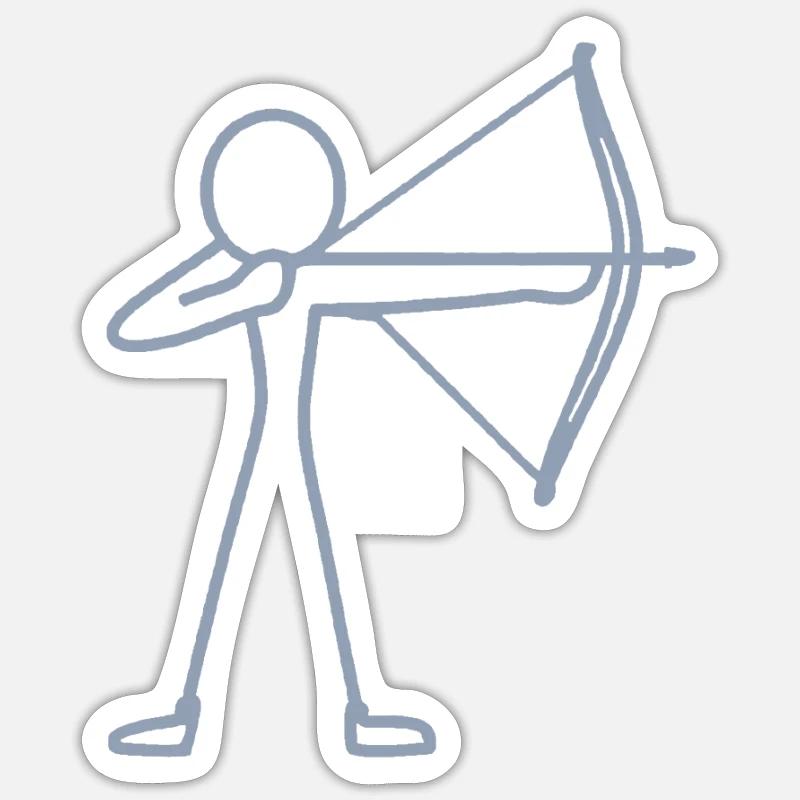 Strichmännchen Bogen Bogenschießen Bogenschütze - Sticker Größe S (10 x 10 cm) - Mattweiß