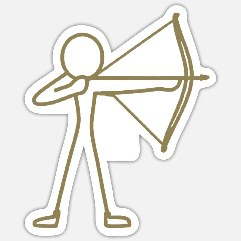 Strichmännchen Bogen Bogenschießen Bogenschütze - Sticker Größe S (10 x 10 cm) - Mattweiß
