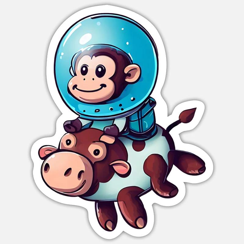 Monkey on Cow Rocket Shake Astronaut Cosmonaut Sticker size S (10 x 10 cm)