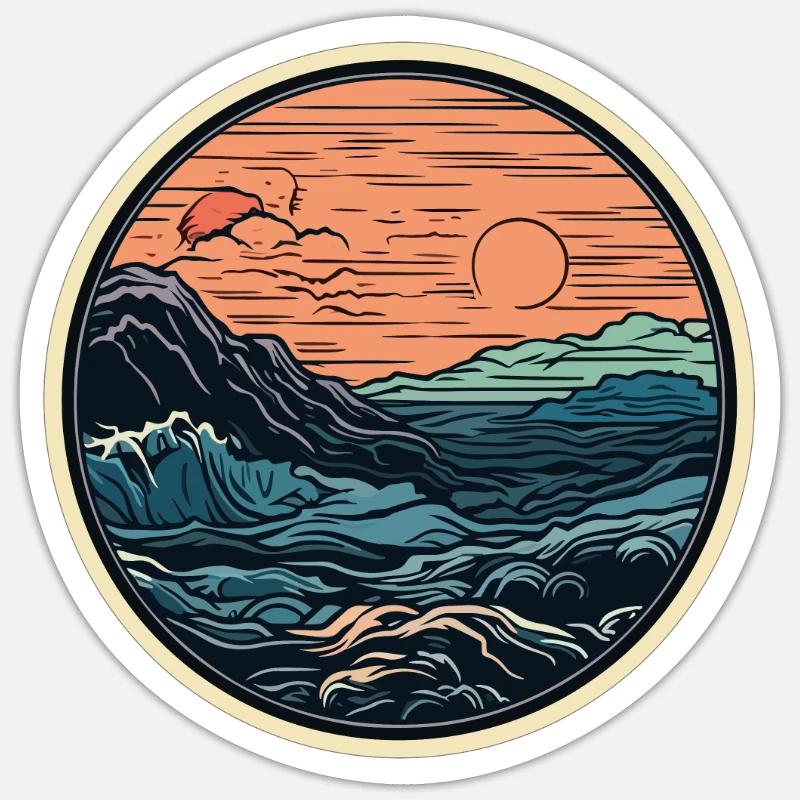 Rétro Sunset Waves Sticker taille S (10 x 10 cm)