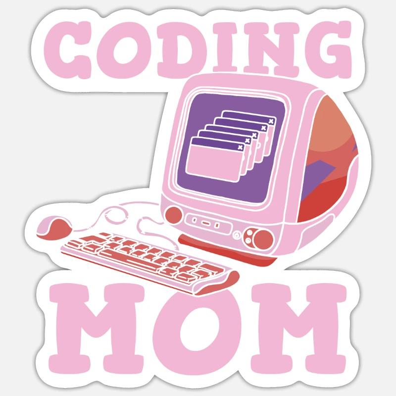 Développeur Coder Programmeur Mère - Sticker taille S (10 x 10 cm) - blanc mat