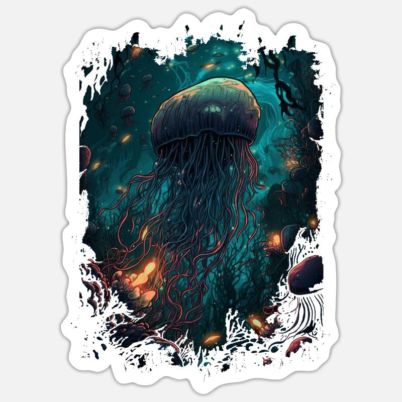 Méduse - Sticker taille S (10 x 10 cm) - blanc mat