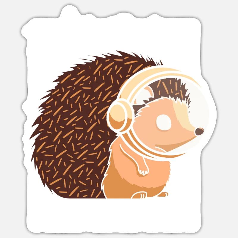 Hedgehog astronautti, tarvitsen lisää tilaa - Tarra koko S (10 x 10 cm) - mattavalkoinen