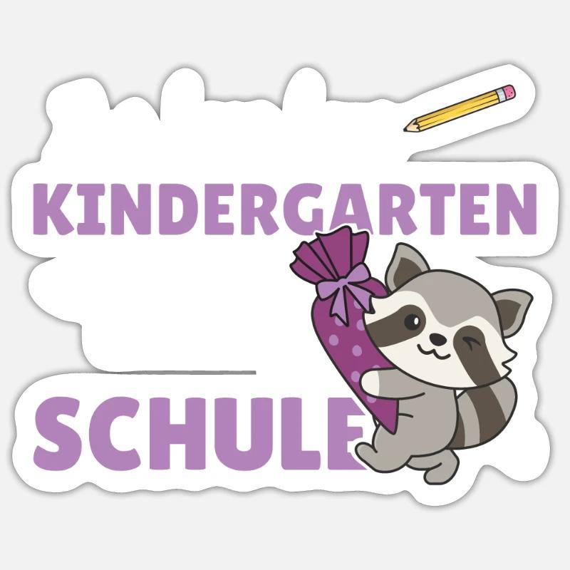 bye bye Kindergarten hallo Schule Waschbär - Sticker Größe S (10 x 10 cm) - Mattweiß