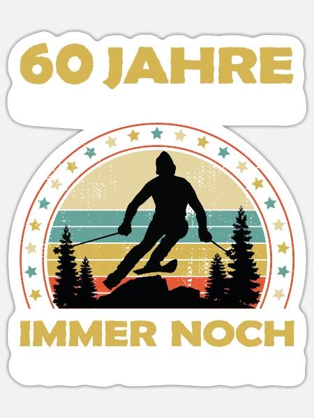 Wintersport Skifahrer 60 Jahre alt zum Geburtstag - Sticker Größe S (10 x 10 cm) - Mattweiß