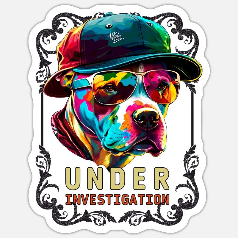 Pitbull under investigation - Sticker taille S (10 x 10 cm) - blanc mat