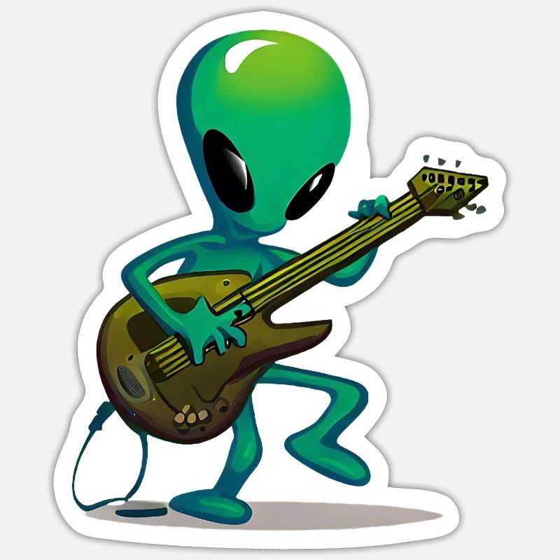Guitariste extraterrestre - Sticker taille S (10 x 10 cm) - blanc mat