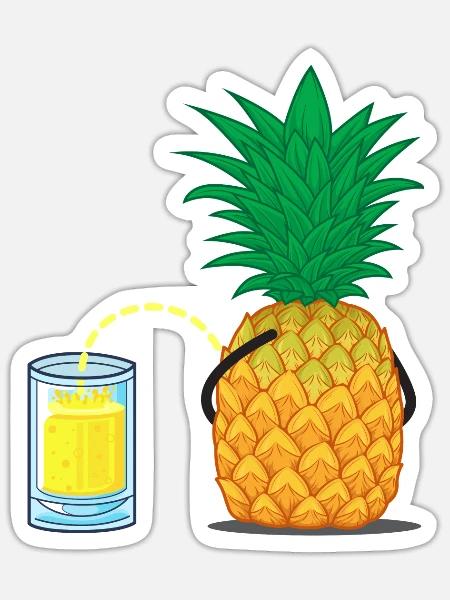 Witzige Ananas Ananassaft - Sticker Größe S (10 x 10 cm) - Mattweiß