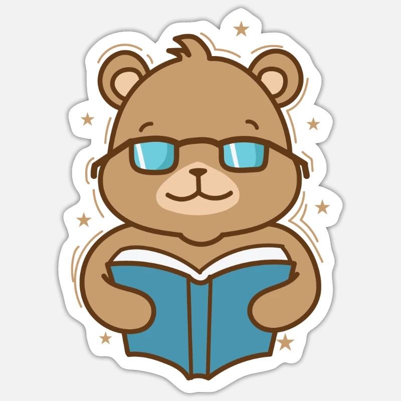 Bär liest ein Buch Wald Tier Sticker Größe S (10 x 10 cm)